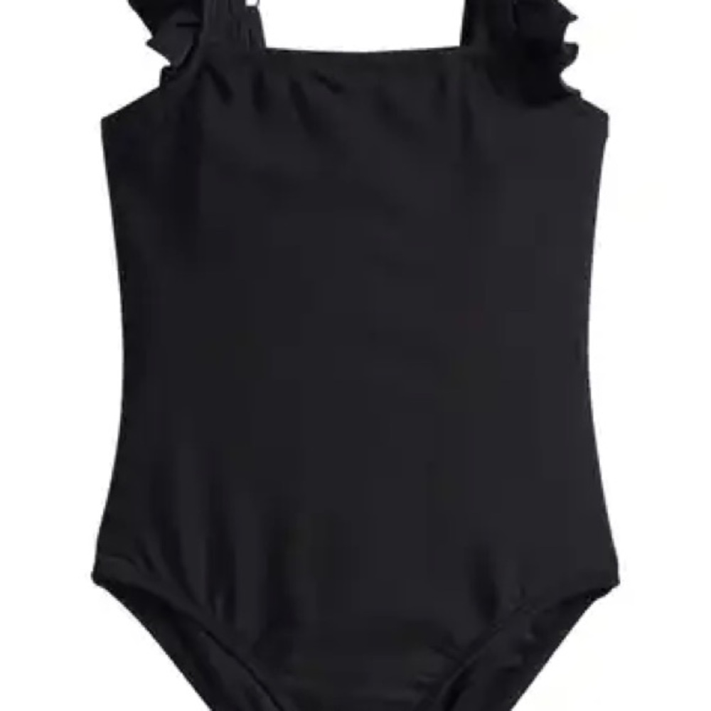 Raisins Kids Black Ruffle Strap One Piece Swimsuit